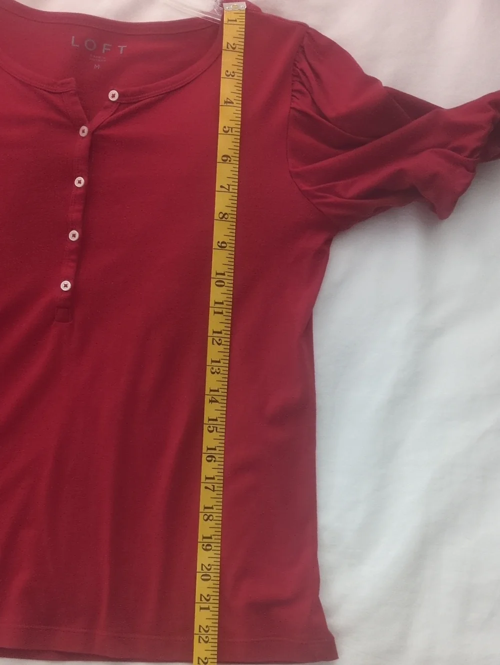 LOFT Red Henley Puff Sleeve Top